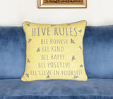 17" Gray and Yellow Bee Text Cotton Throw Pillow Cover With Embroidery