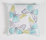 16" Blue and White Butterfly Cotton Throw Pillow Cover With Beads