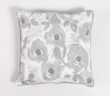 18" Gray and White Floral Cotton Throw Pillow Cover With Beads