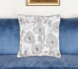 18" Gray and White Floral Cotton Throw Pillow Cover With Beads