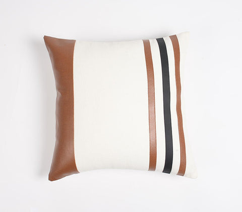 18" Brown and White Striped Cotton Blend Throw Pillow Cover