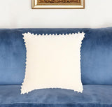 18" Off White Cotton Blend Throw Pillow Cover With Pom Poms