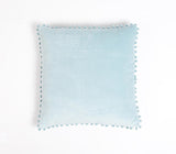 18" Blue Cotton Blend Throw Pillow Cover With Pom Poms