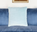18" Blue Cotton Blend Throw Pillow Cover With Pom Poms