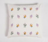 18" Green and White Cactus Cotton Throw Pillow Cover With Embroidery