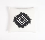 16" Black and White Geometric Cotton Throw Pillow Cover With Embroidery, Fringe