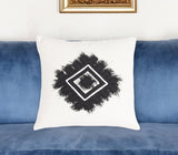 16" Black and White Geometric Cotton Throw Pillow Cover With Embroidery, Fringe