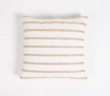 16" Brown and White Striped Cotton Blend Throw Pillow Cover