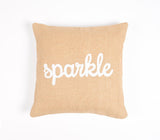 16" Beige and White Jute Throw Pillow Cover With Embroidery