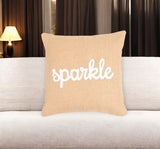 16" Beige and White Jute Throw Pillow Cover With Embroidery