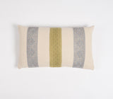 12" X 20" Beige and Green Striped Cotton Throw Pillow Cover With Lace