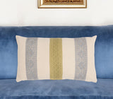 12" X 20" Beige and Green Striped Cotton Throw Pillow Cover With Lace
