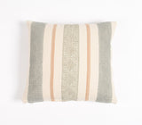 16" Beige and Green Striped Cotton Throw Pillow Cover With Lace