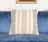 16" Beige and Green Striped Cotton Throw Pillow Cover With Lace