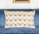 12" X 20" Yellow and White Geometric Cotton Throw Pillow Cover With Embroidery