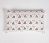 12" X 20" Pink and White Geometric Cotton Throw Pillow Cover With Embroidery