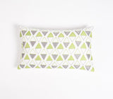 12" X 20" Green and White Geometric Cotton Throw Pillow Cover With Embroidery
