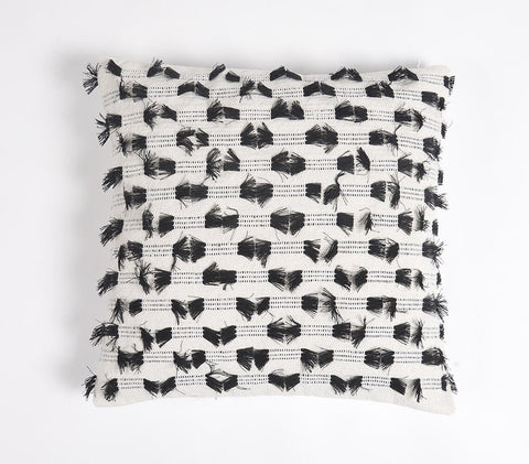 18" Black and White Striped Cotton Throw Pillow Cover With Fringe