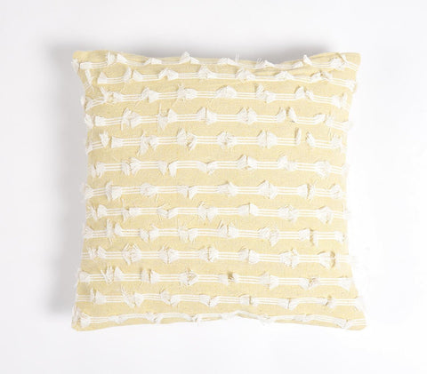 18" Yellow and White Striped Cotton Throw Pillow Cover With Fringe