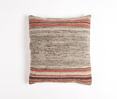 19" Brown and Red Striped Cotton Blend Throw Pillow Cover