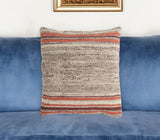 19" Brown and Red Striped Cotton Blend Throw Pillow Cover