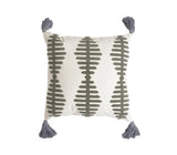 18" Gray Eclectic Cotton Throw Pillow Cover With Embroidery, Tassels