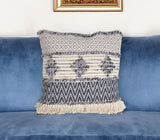 18" Beige and Gray Striped Cotton Throw Pillow Cover With Fringe, Tufts