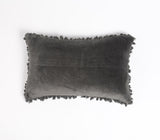 12" X 20" Black Cotton Blend Throw Pillow Cover With Fringe