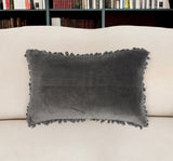 12" X 20" Black Cotton Blend Throw Pillow Cover With Fringe