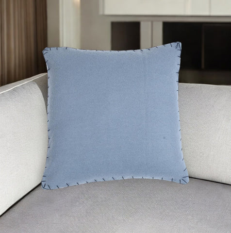 16" Blue Wool Throw Pillow Cover