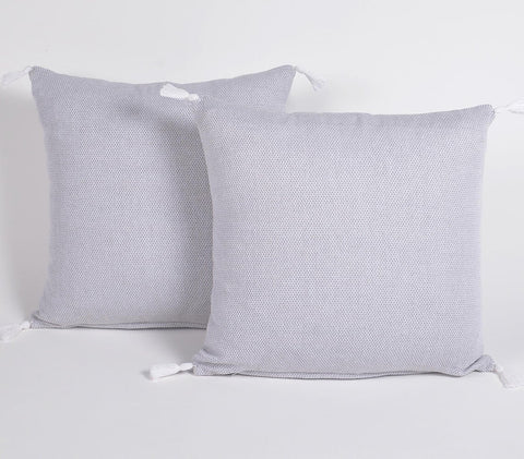 Set of Two 16" Gray Cotton Throw Pillow Covers with Tassels