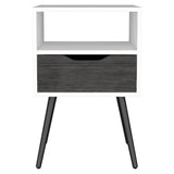 25" Gray And White Wood One Drawer Nightstand