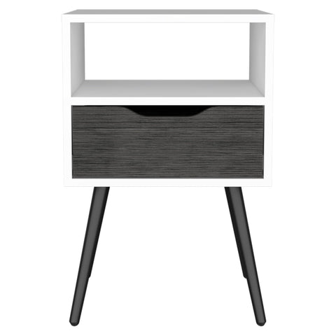 25" Gray And White Wood One Drawer Nightstand