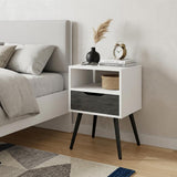 25" Gray And White Wood One Drawer Nightstand