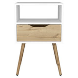 25" White And Natural Wood One Drawer Nightstand