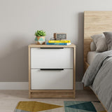 19" White And Natural Wood Two Drawer Nightstand