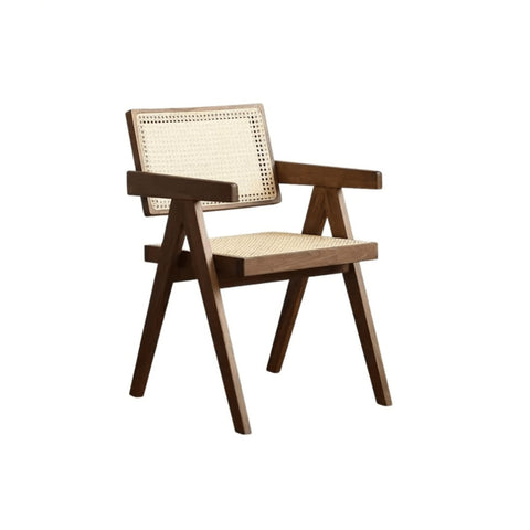 Yellow and Brown Cross Back Dining Arm Chair