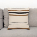20" Brown And Ivory Striped Cotton Throw Pillow