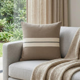 24" Taupe And Dark Gray Cotton Striped Throw Pillow