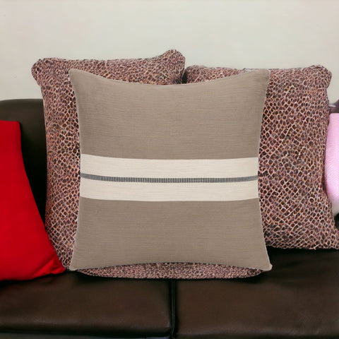 24" Taupe And Dark Gray Cotton Striped Throw Pillow