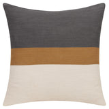 24" Dark Gray Brown And Off White Cotton Striped Throw Pillow