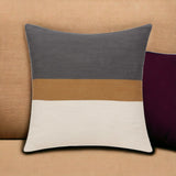 24" Dark Gray Brown And Off White Cotton Striped Throw Pillow