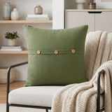 20" Forest Green Cotton Throw Pillow With Buttons