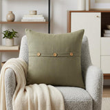 20" Sage Green Cotton Throw Pillow With Buttons