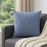 20" Blue Cotton Throw Pillow With Buttons