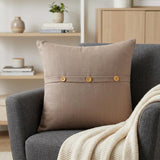 20" Brown Cotton Throw Pillow With Buttons