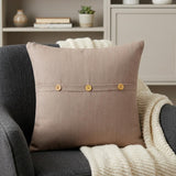 24" Brown Cotton Throw Pillow With Buttons