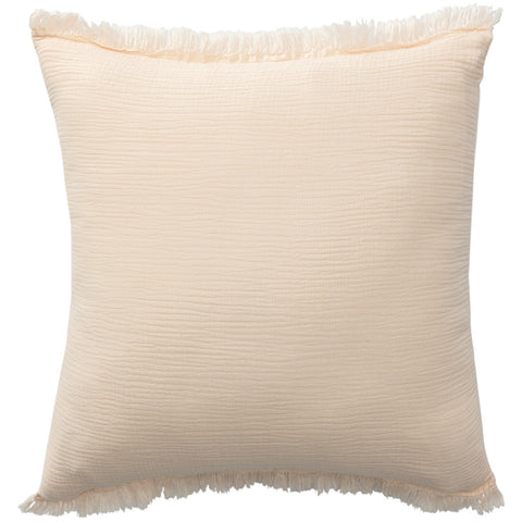 20" X 20" Orange Striped Cotton Zippered Down Pillow With Fringe