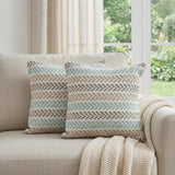 Set of Two 18" X 18" Blue Beach Chevron Cotton Zippered Pillow