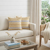 Set of Two 18" X 18" Orange Beach Chevron Cotton Zippered Pillow